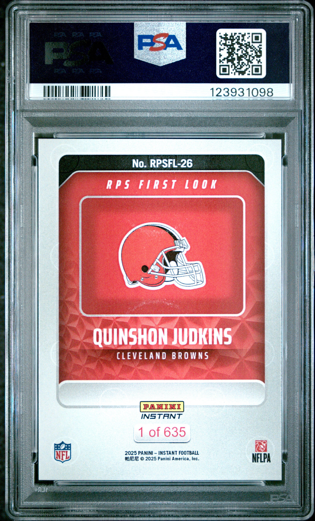 Graded 2025 Panini Instant Quinshon Judkins #RPSFL26 RPS First Look Rookie RC Football Card PSA 10 Gem Mint