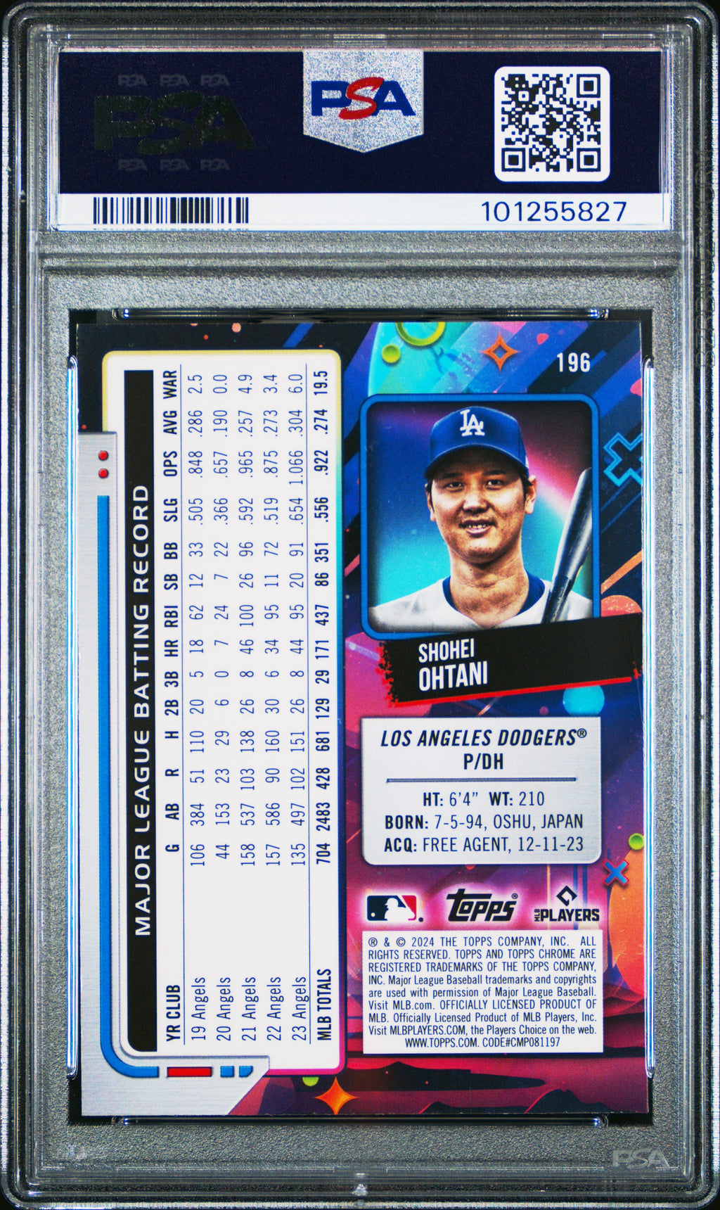 Graded 2024 Topps Cosmic Chrome Shohei Ohtani #196 Nucleus Refractor Baseball Card PSA 10 Gem Mint