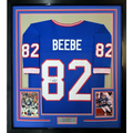 Framed Autographed/Signed Don Beebe 35x39 Buffalo Blue Football Jersey JSA COA