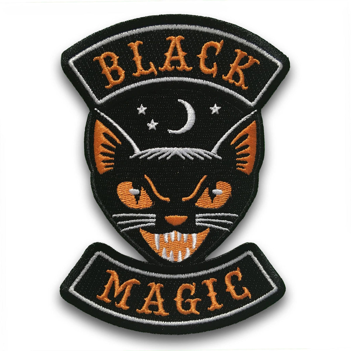 Black Magic Cat Halloween Biker Patch: Iron-on