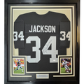 Framed Autographed/Signed Bo Jackson 35x39 Oakland Black Football Jersey JSA COA