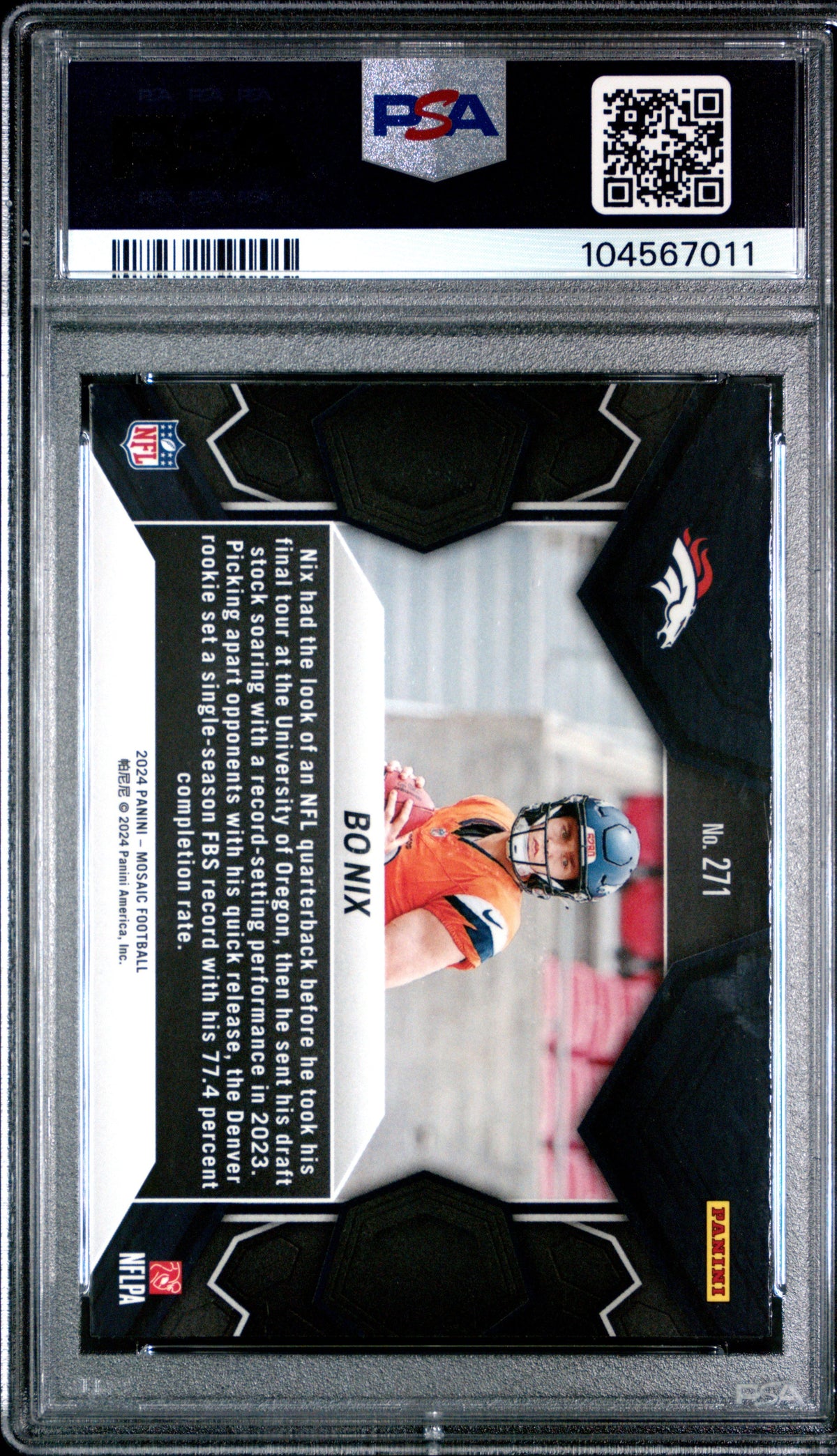 Graded 2024 Panini Mosaic Bo Nix #271 Rookie RC Football Card PSA 9 Mint