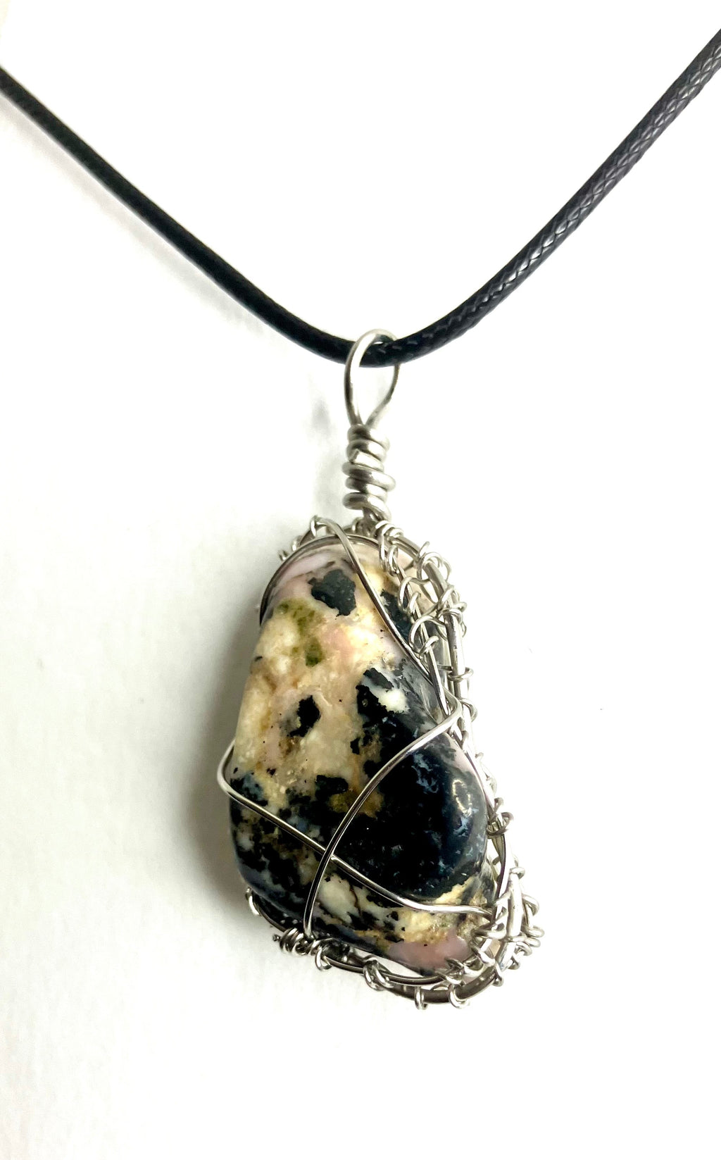 Wire Wrapped Stone and Crystal Necklaces, Stainless Steel