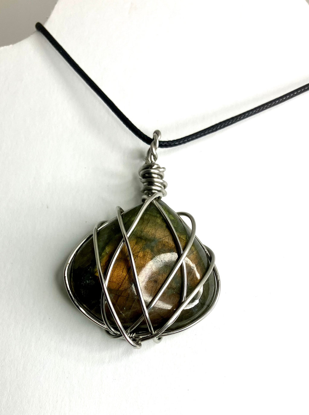 Wire Wrapped Stone and Crystal Necklaces, Stainless Steel