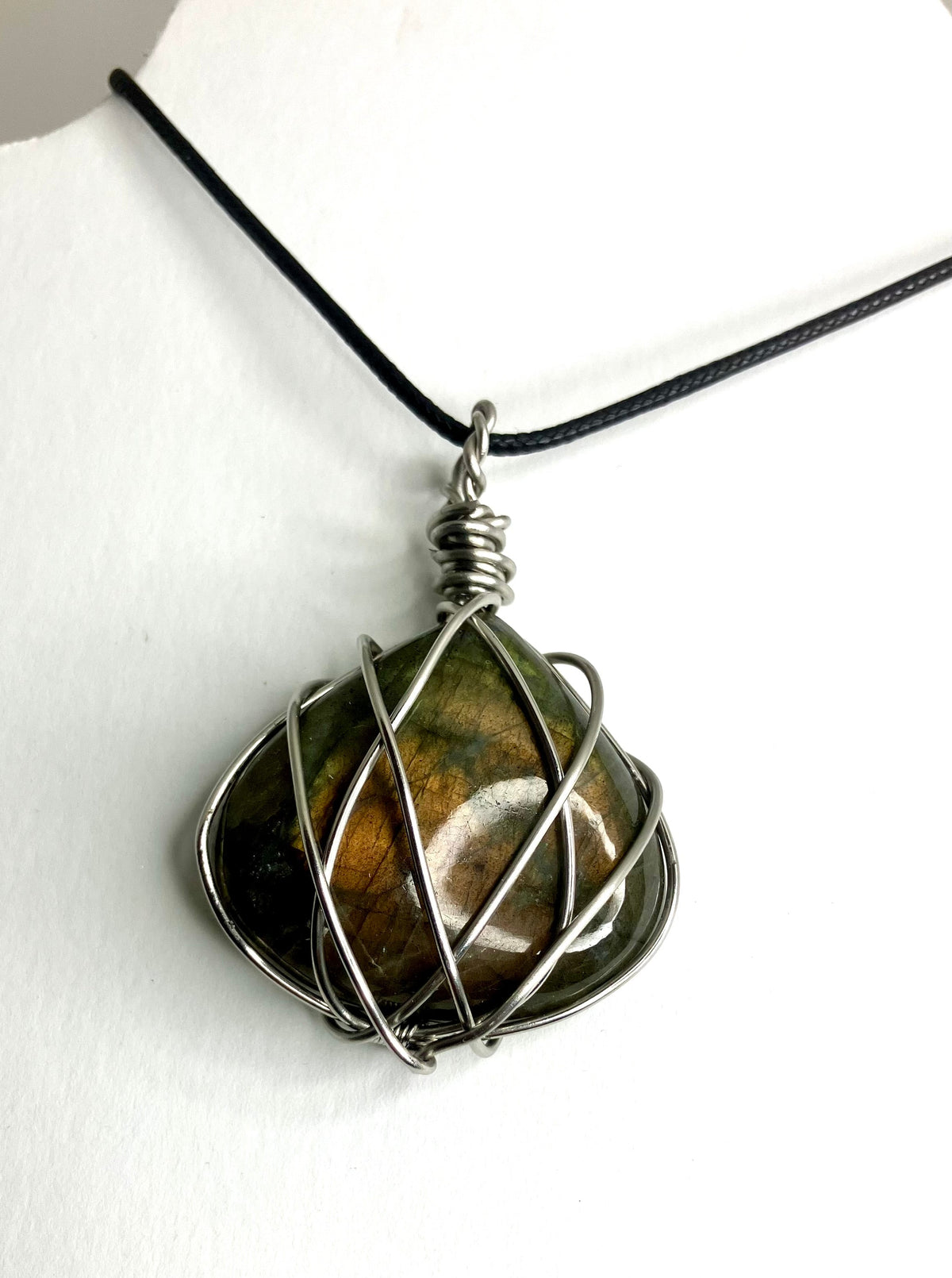 Wire Wrapped Stone and Crystal Necklaces, Stainless Steel