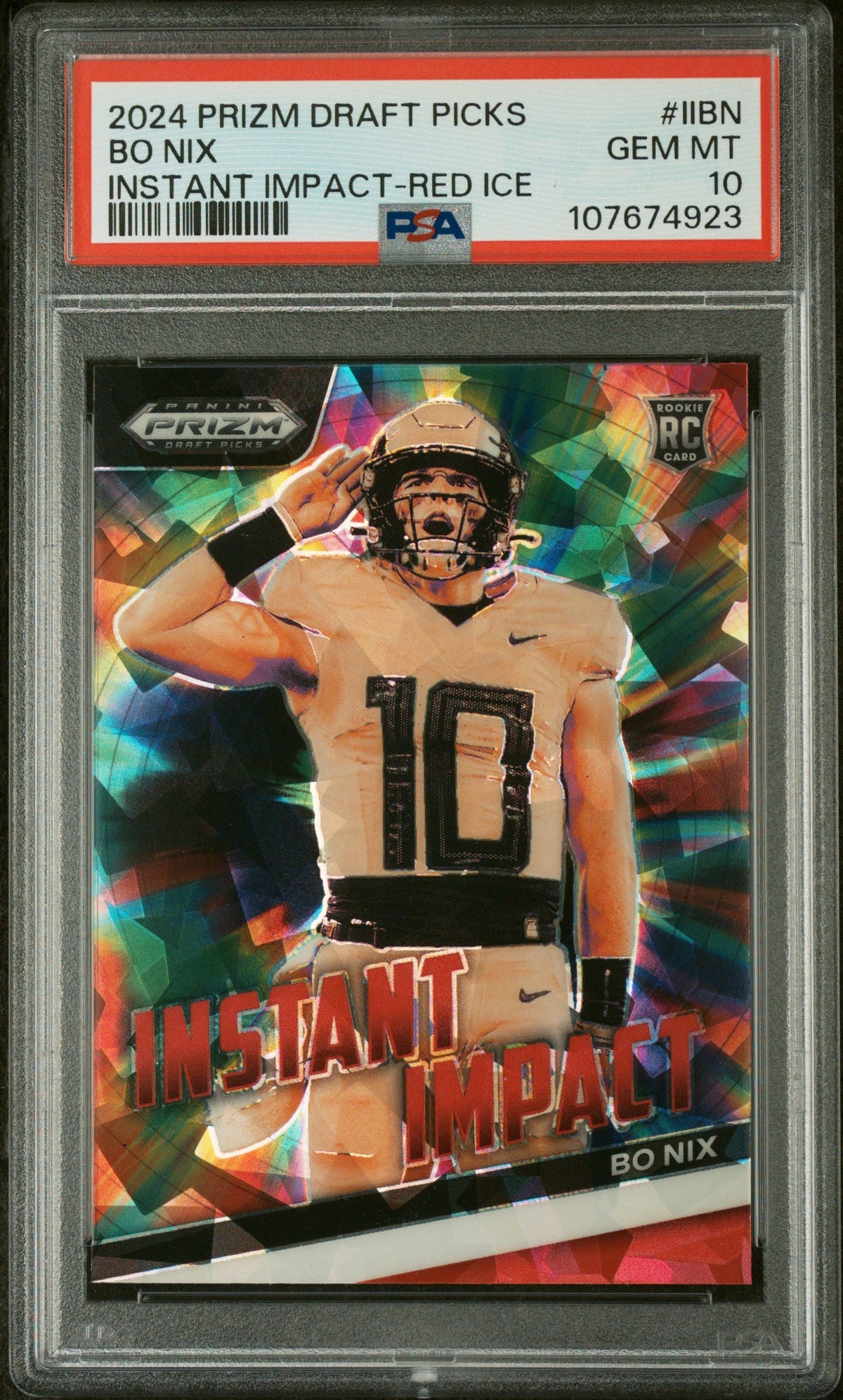 Graded 2024 Panini Prizm Draft Picks Bo Nix #IIBN Instant Impact Red Ice Rookie RC Football Card PSA 10 Gem Mint