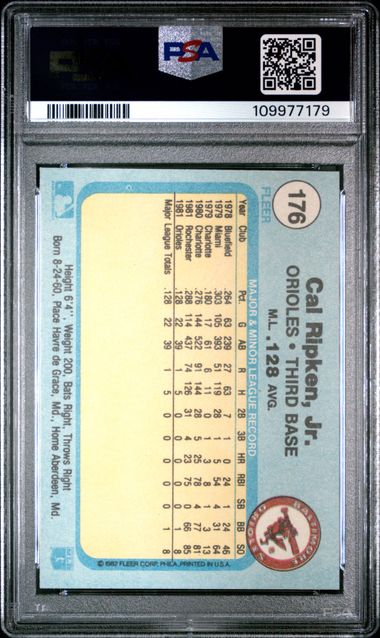 Graded 1982 Fleer Cal Ripken Jr. #176 Rookie RC Baseball Card PSA 6 EX-MT