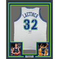 Framed Autographed/Signed Christian Laettner 35x39 Minnesota White Basketball Jersey PSA/DNA COA