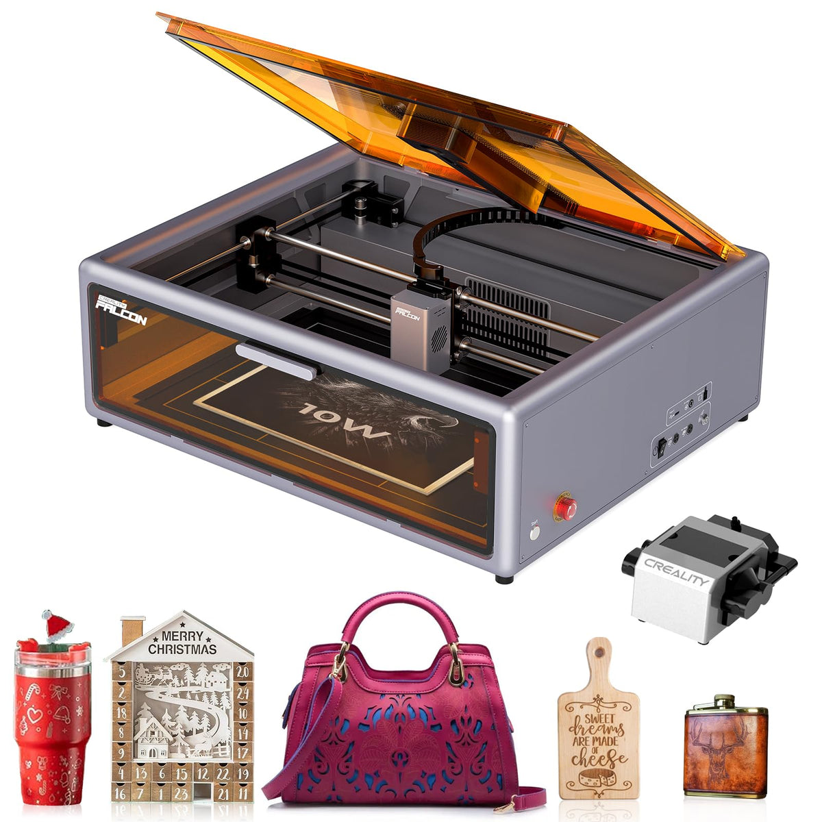 Creality Falcon A1 10W Laser Engraver, Enclosed Laser Cutter with Air Assist, HD Camera Positioning, Beginner-friendly, Class 1 Safety Laser Engravering Machine for Wood and Metal, Acrylic