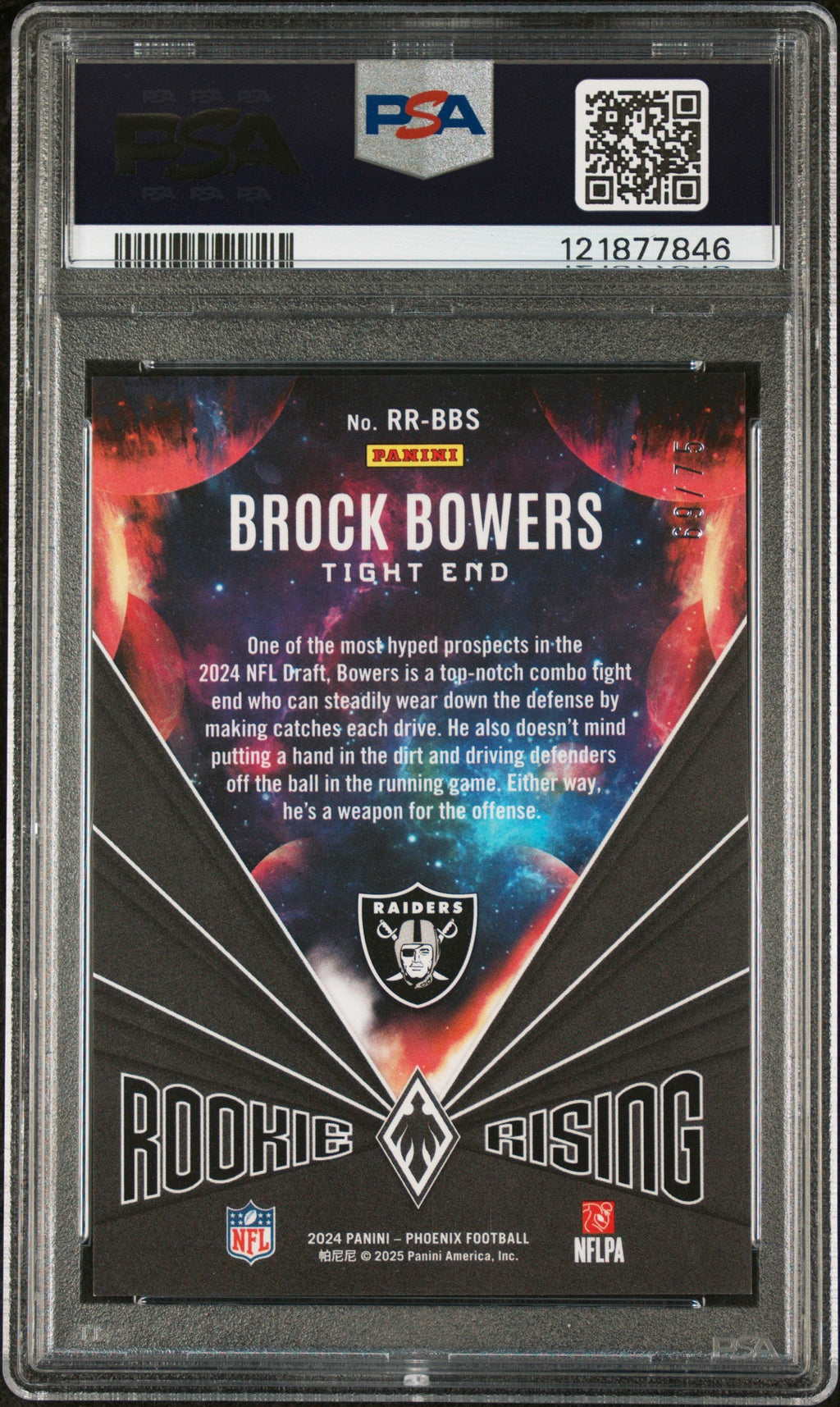 Graded 2024 Panini Phoenix Brock Bowers #RRBBS Rookie Rising Bronze /75 Rookie RC Football Card PSA 10 Gem Mint