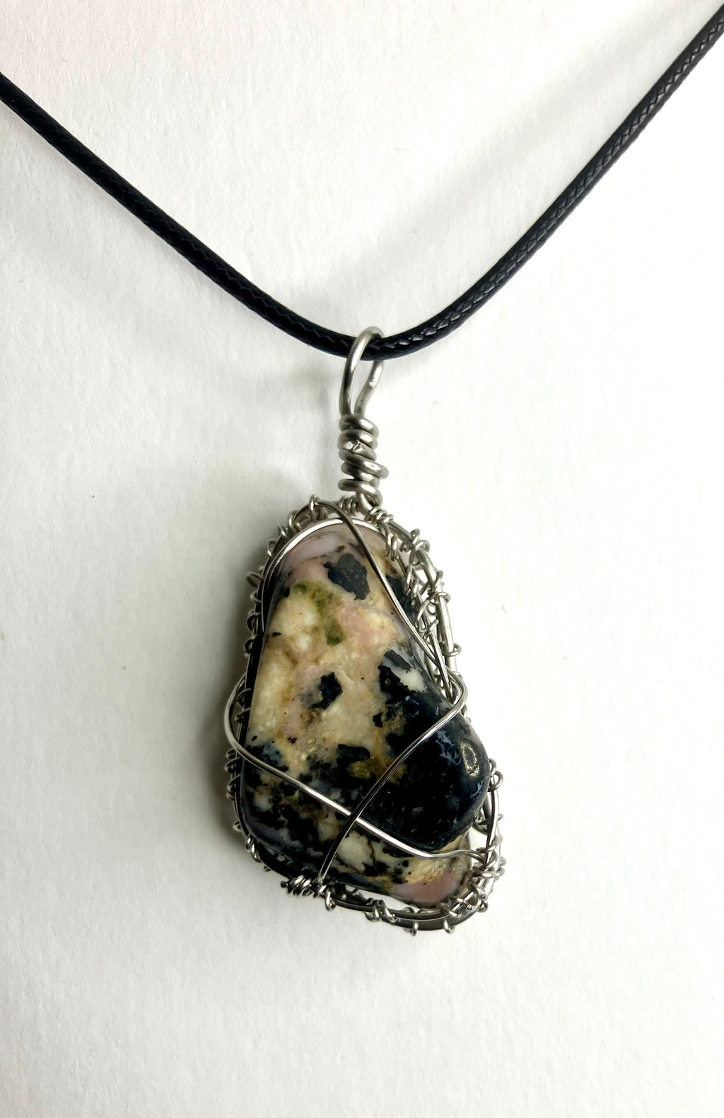 Wire Wrapped Stone and Crystal Necklaces, Stainless Steel