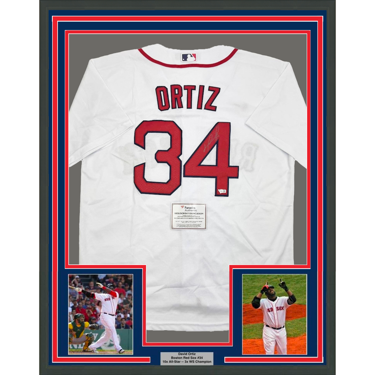 Framed Autographed/Signed David Ortiz 35x39 Boston Red Sox White Baseball Jersey Fanatics COA
