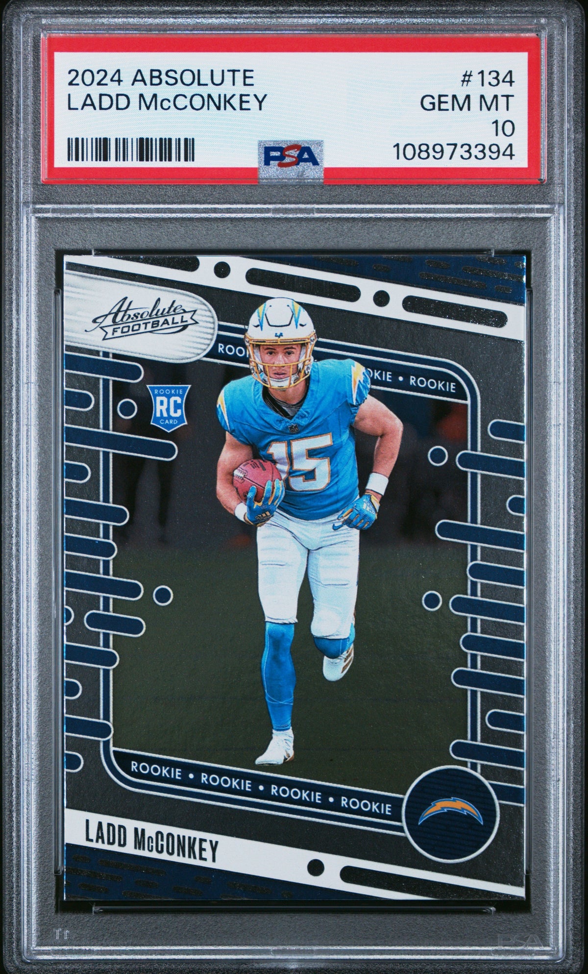 Graded 2024 Panini Absolute Ladd McConkey #134 Rookie RC Football Card PSA 10 Gem Mint