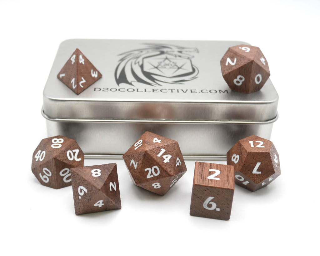 Deku Seed- 7 Piece DnD Dice Set | Wood RPG Gaming Dice