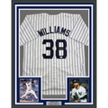 Framed Autographed/Signed Devin Williams 35x39 New York Pinstripe Baseball Jersey JSA COA