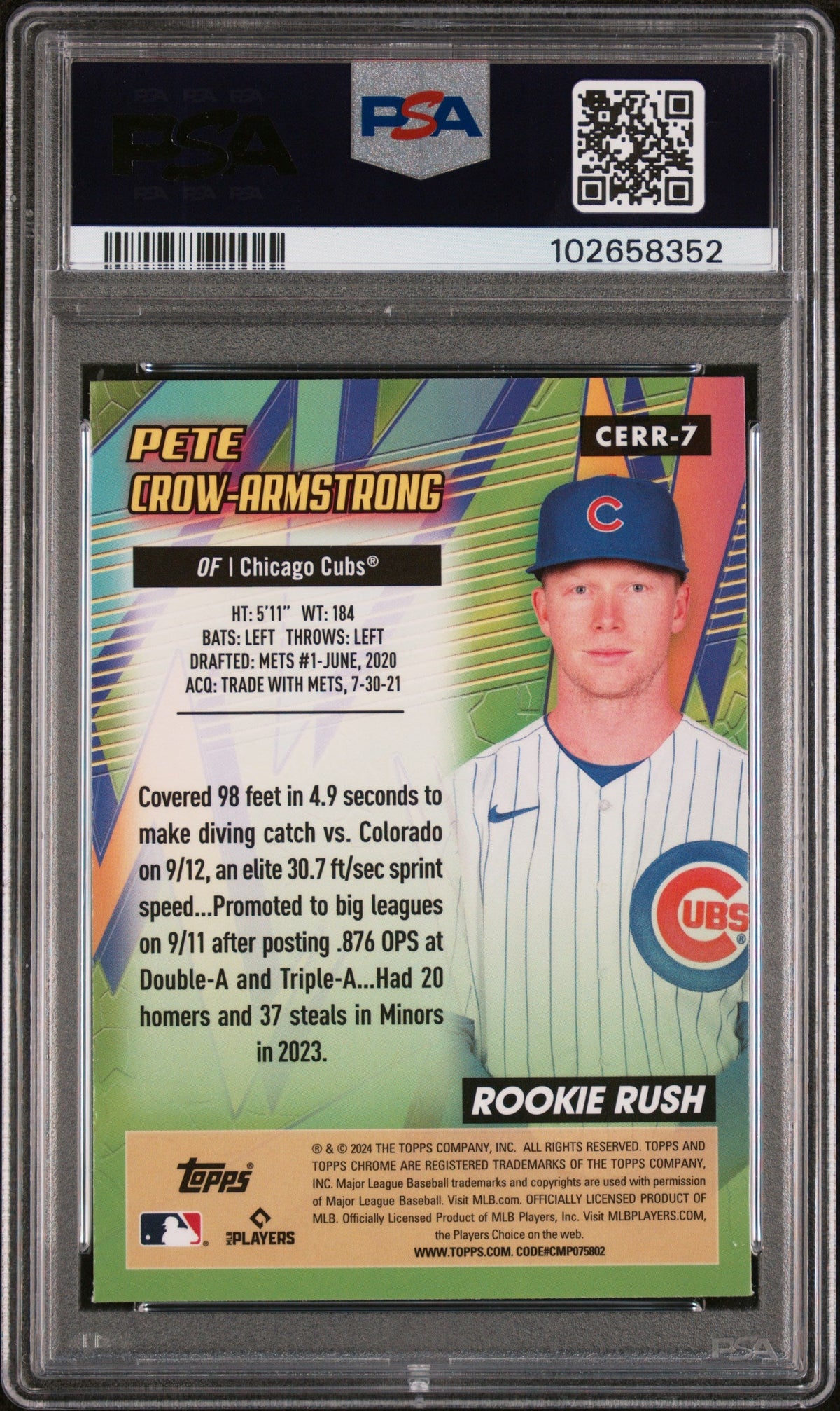 Graded 2024 Topps Chrome Pete Crow Armstrong #7 All Etch Rookie Rush Rookie RC Baseball Card PSA 10 Gem Mint