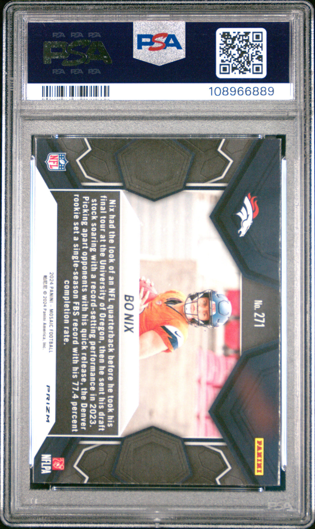 Graded 2024 Panini Mosaic Bo Nix #271 Reactive Blue Rookie RC Football Card PSA 10 Gem Mint