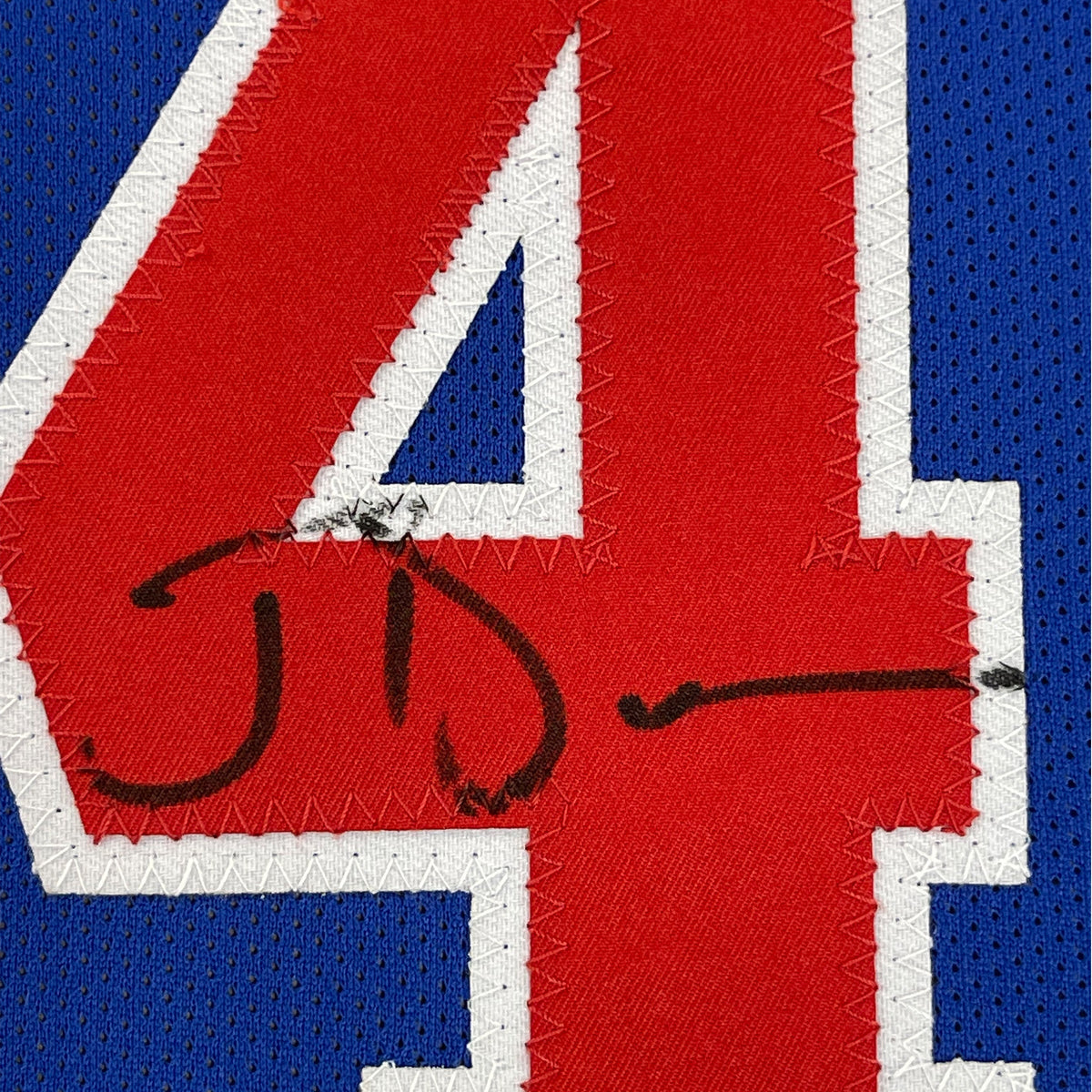 Framed Autographed/Signed Joe Dumars 35x39 Detroit Blue Basketball Jersey JSA COA