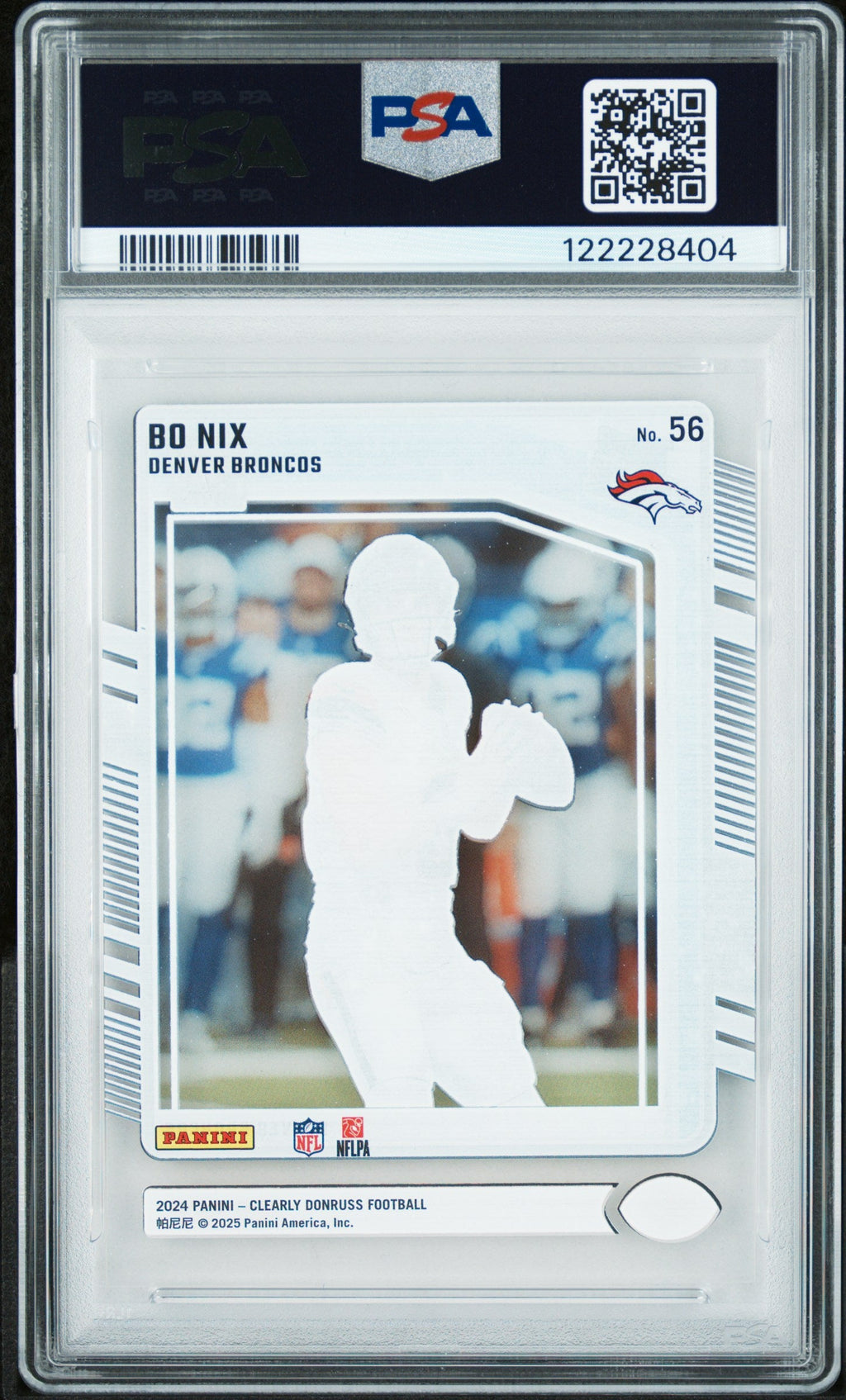 Graded 2024 Panini Clearly Donruss Bo Nix #56 Rookie RC Football Card PSA 8 Near Mint