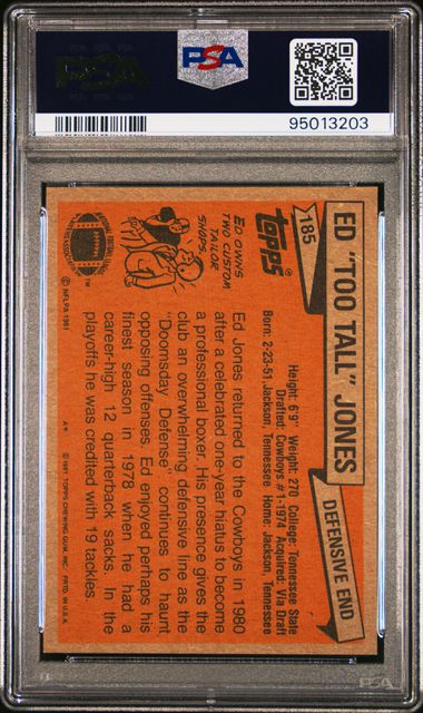 Graded 1981 Topps Ed "Too Tall" Jones #185 Football Card PSA 10 Gem Mint