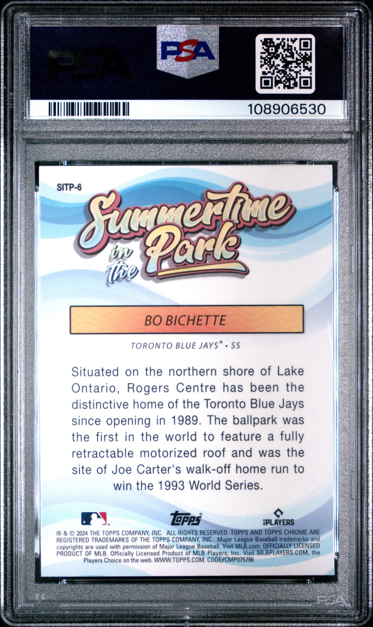 Graded 2024 Topps Chrome Bo Bichette #6 Summertime in the Park Baseball Card PSA 10 Gem Mint