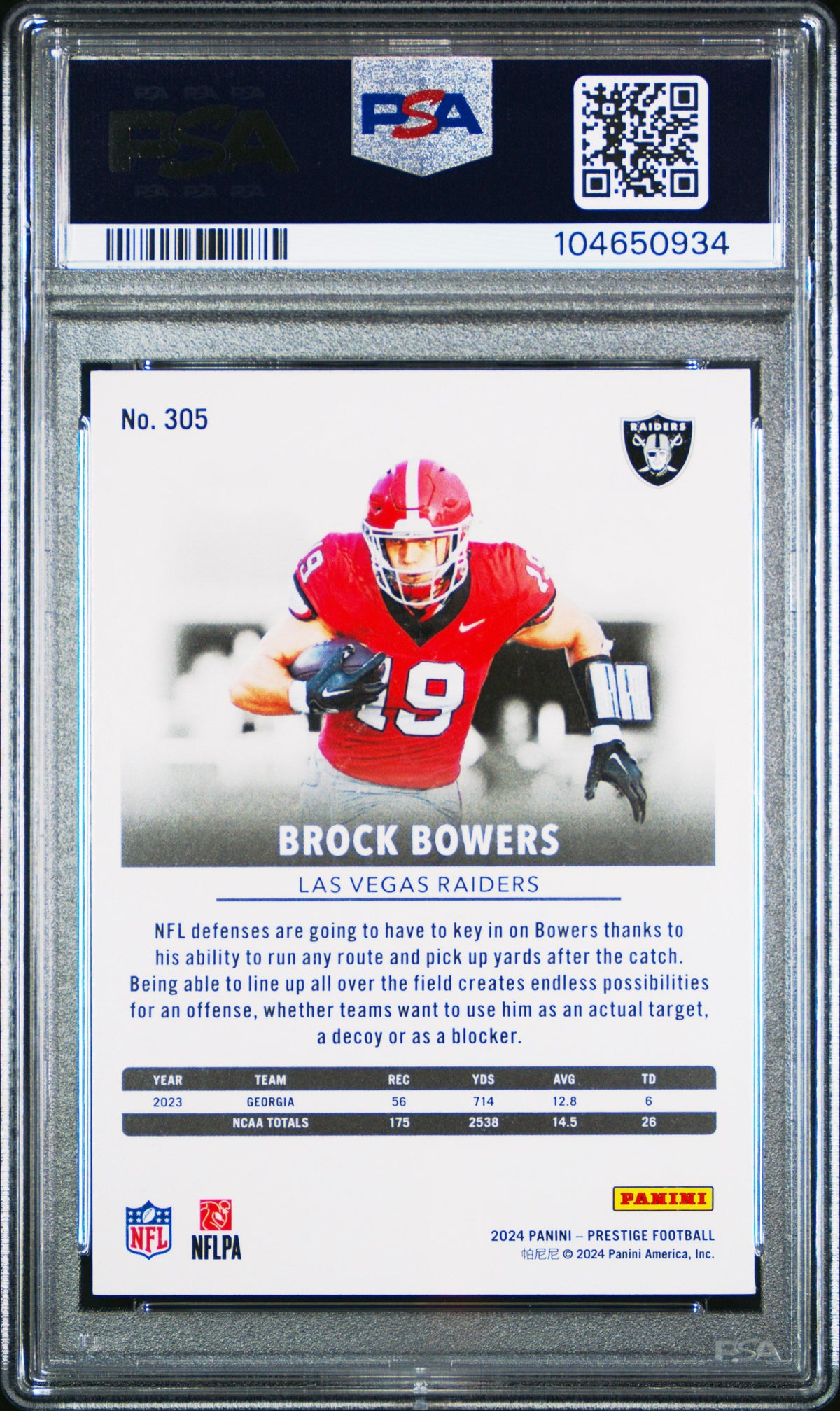 Graded 2024 Panini Prestige Brock Bowers #305 Diamond Xtra Points Rookie RC Football Card PSA 10 Gem Mint