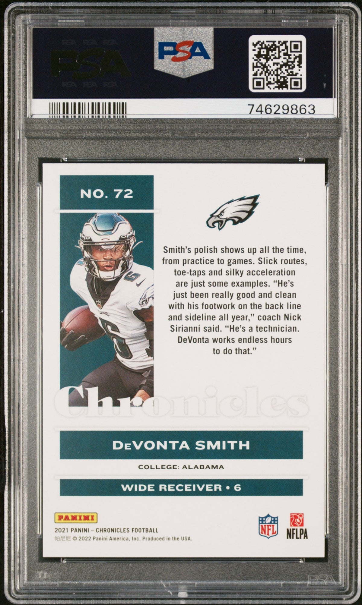 Graded 2021 Panini Chronicles DeVonta Smith #72 Rookie RC Football Card PSA 10 Gem Mint
