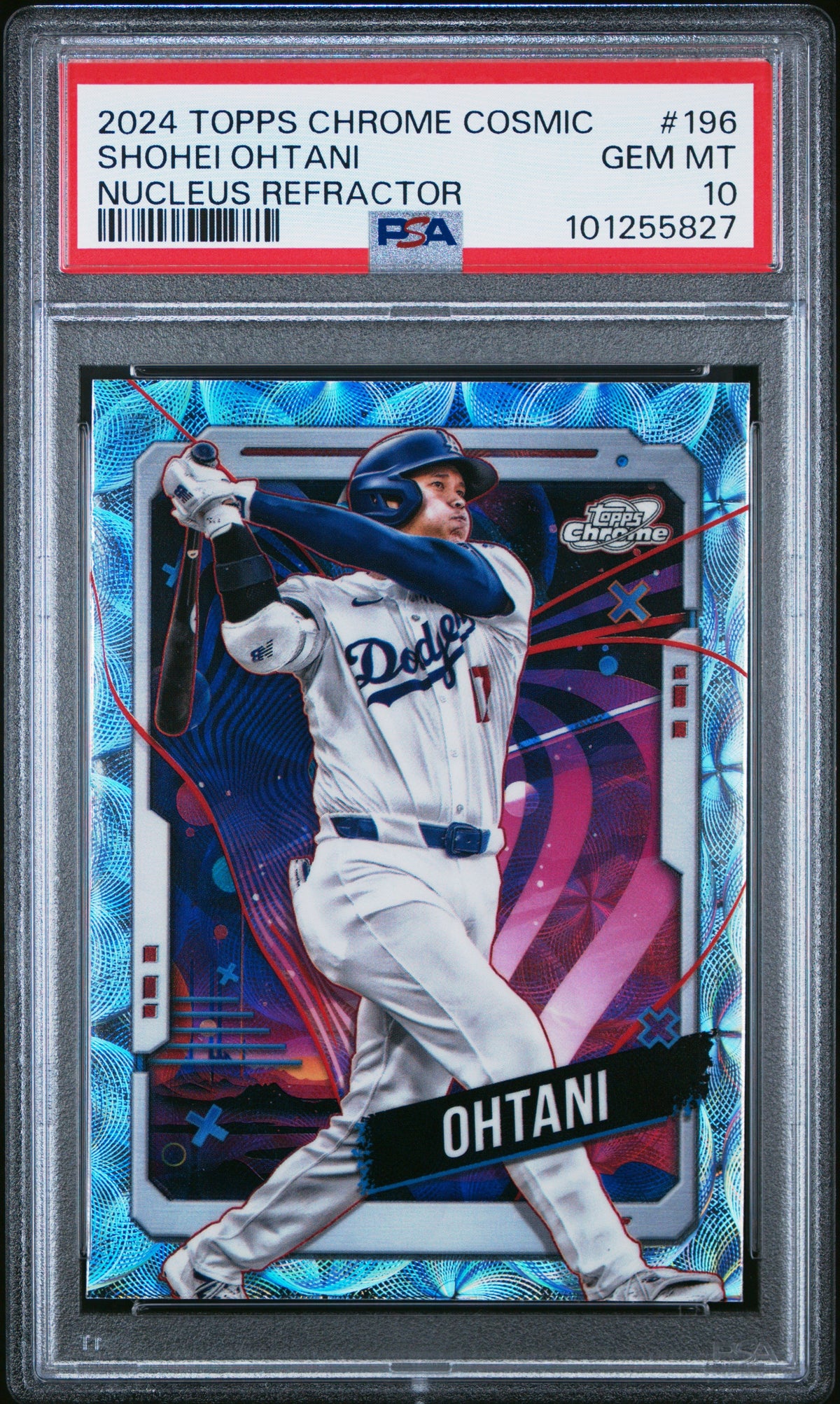 Graded 2024 Topps Cosmic Chrome Shohei Ohtani #196 Nucleus Refractor Baseball Card PSA 10 Gem Mint