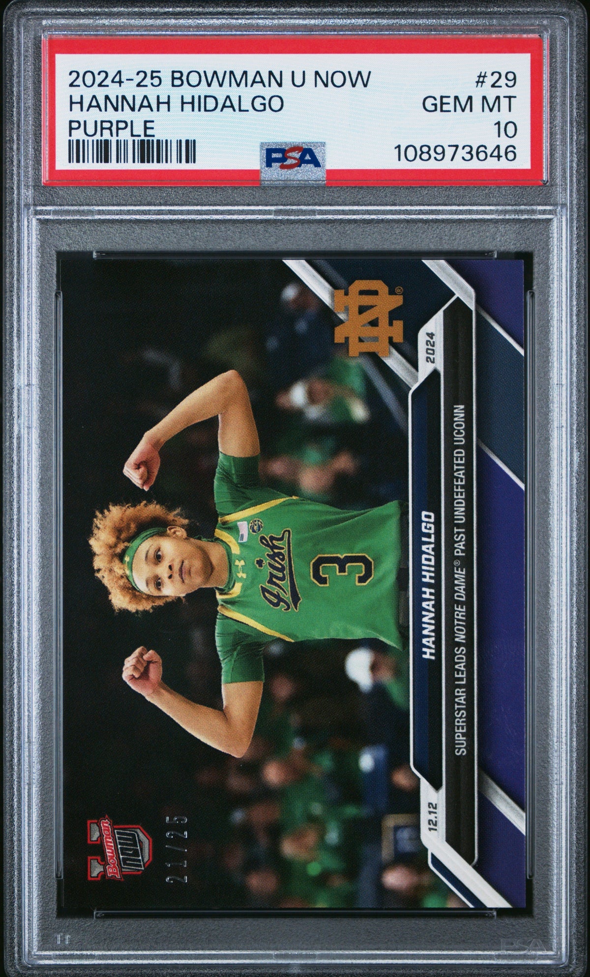 Graded 2024 Topps Bowman U Now Hannah Hidalgo #29 Purple /25 Rookie RC Basketball Card PSA 10 Gem Mint