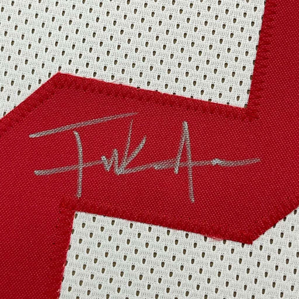 Framed Autographed/Signed Frank Gore 35x39 San Francisco White Football Jersey Beckett BAS COA