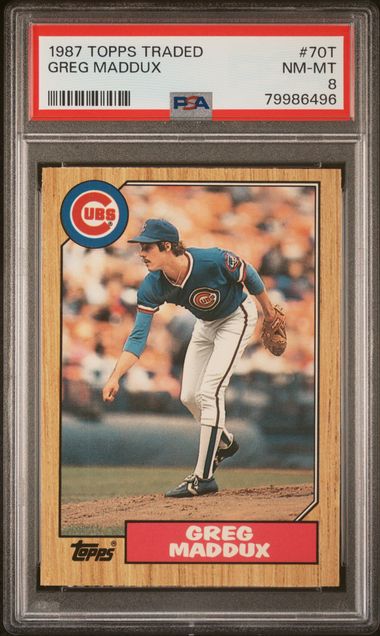 Graded 1987 Topps Traded Greg Maddux #70T Rookie RC Baseball Card PSA 8 NM-MT
