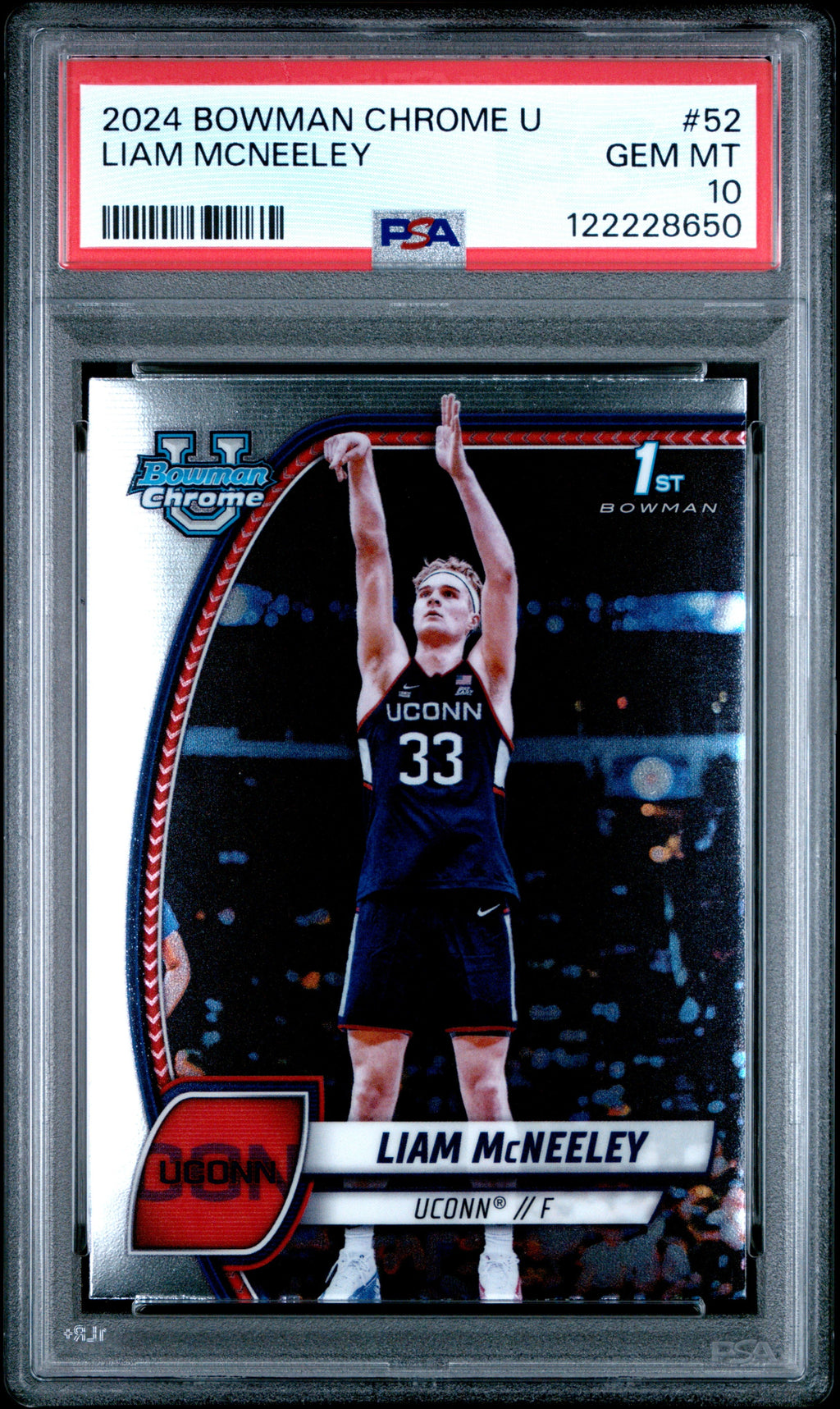 Graded 2024 Topps Bowman Chrome U Liam McNeeley #52 Rookie RC Basketball Card PSA 10 Gem Mint