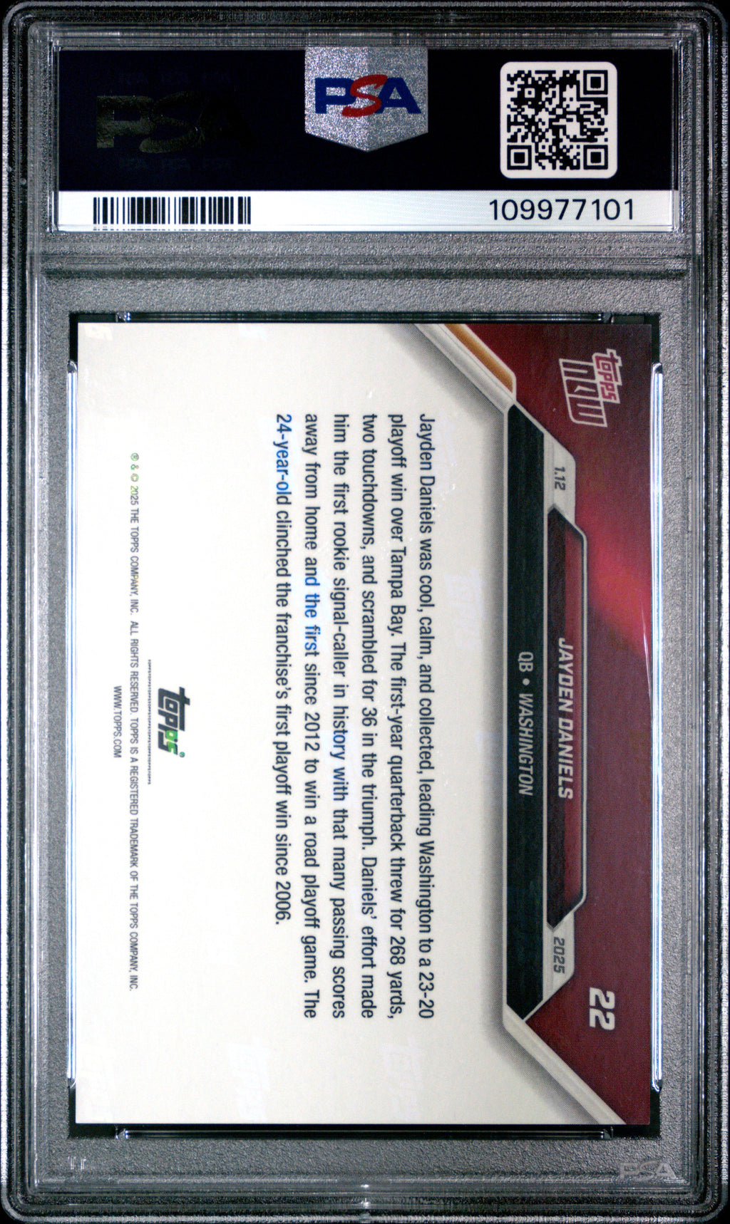 Graded 2024 Topps Now Jayden Daniels #22 Rookie RC Football Card PSA 9 Mint