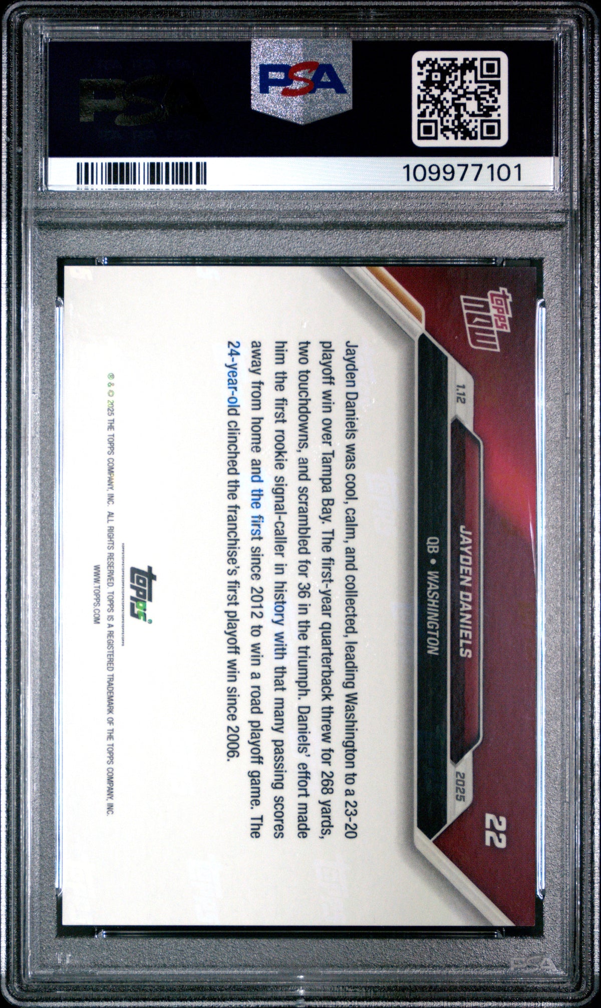 Graded 2024 Topps Now Jayden Daniels #22 Rookie RC Football Card PSA 9 Mint
