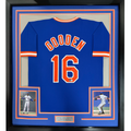 Framed Autographed/Signed Dwight Doc Gooden 35x39 New York Blue Baseball Jersey JSA COA