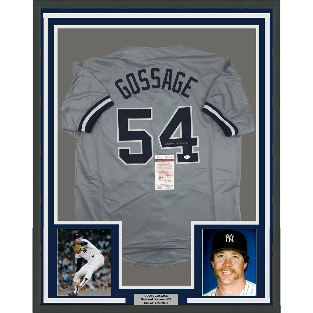Framed Autographed/Signed Goose Gossage 35x39 New York Grey Baseball Jersey JSA COA