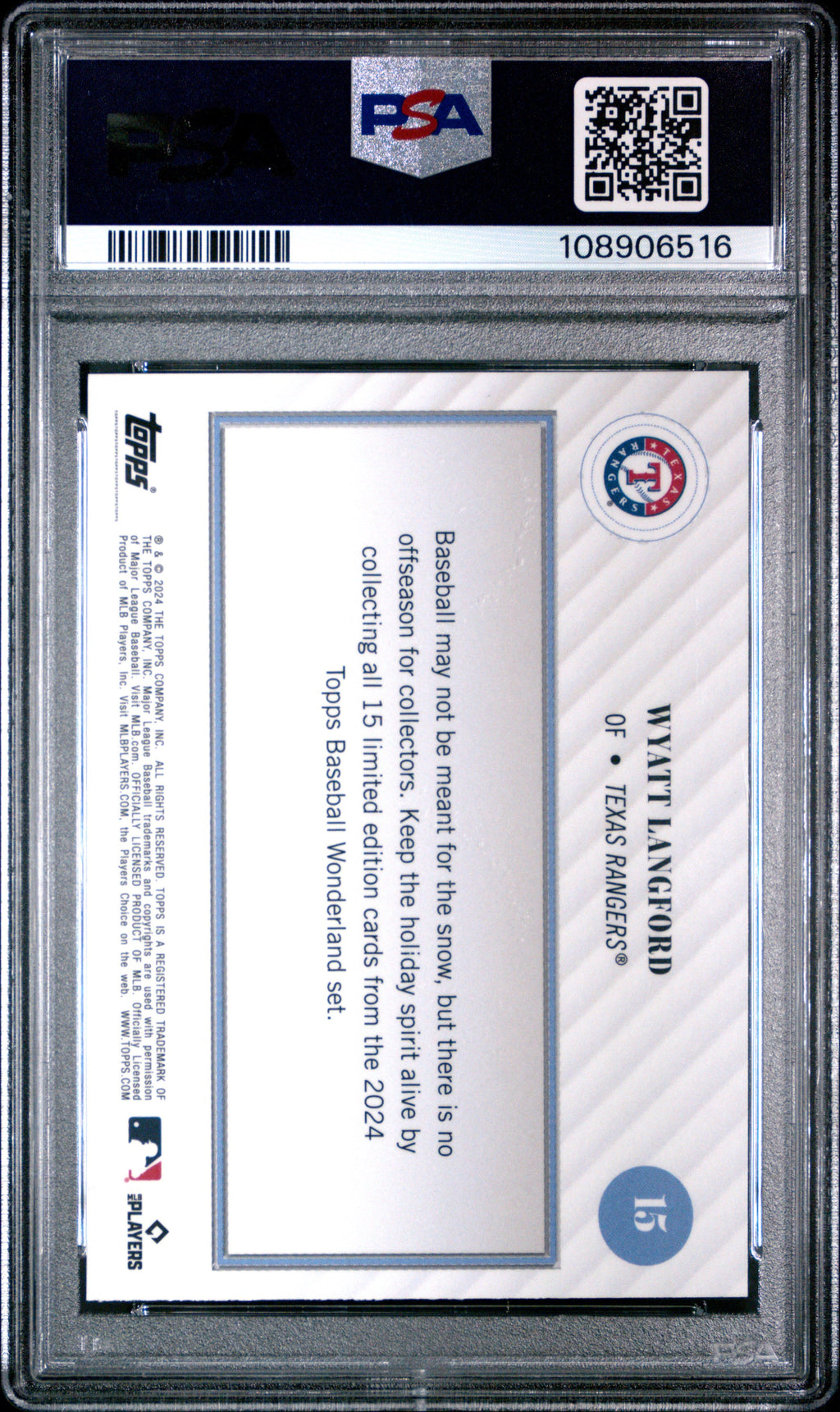 Graded 2024 Topps Wonderland Wyatt Langford #15 Rookie RC Baseball Card PSA 8 Near Mint