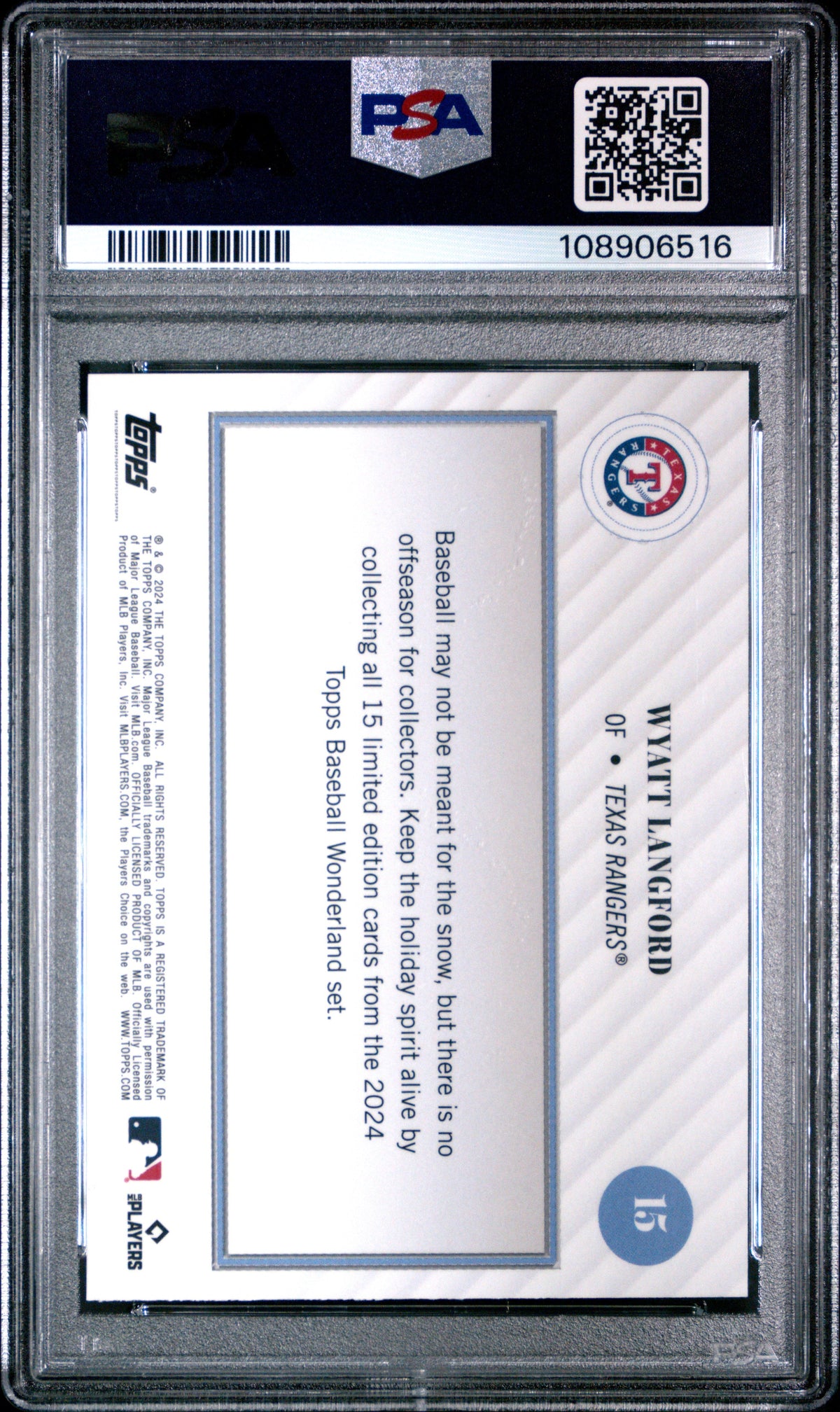 Graded 2024 Topps Wonderland Wyatt Langford #15 Rookie RC Baseball Card PSA 8 Near Mint