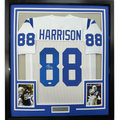 Framed Autographed/Signed Marvin Harrison 35x39 Indianapolis White Football Jersey JSA COA