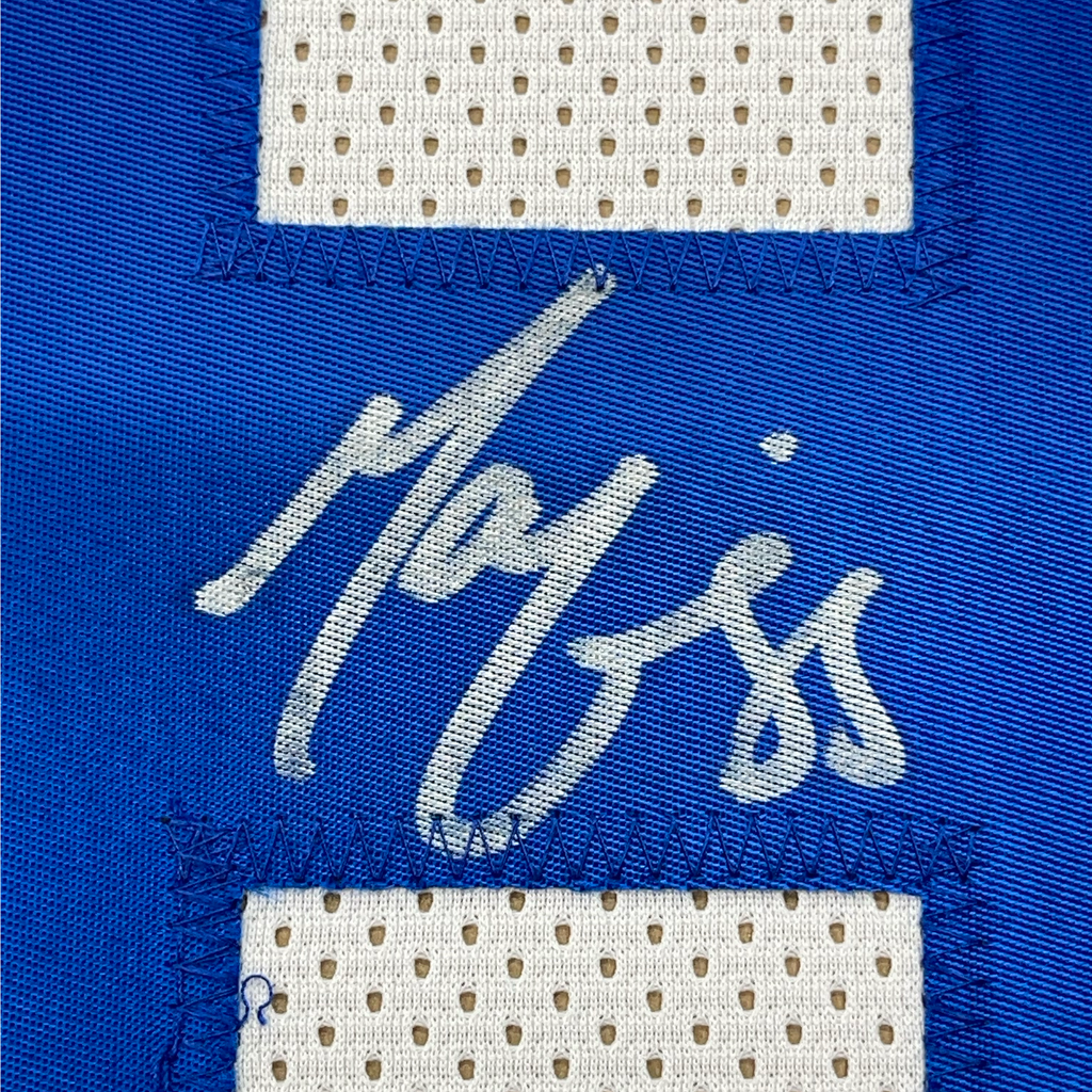 Framed Autographed/Signed Marvin Harrison 35x39 Indianapolis White Football Jersey JSA COA