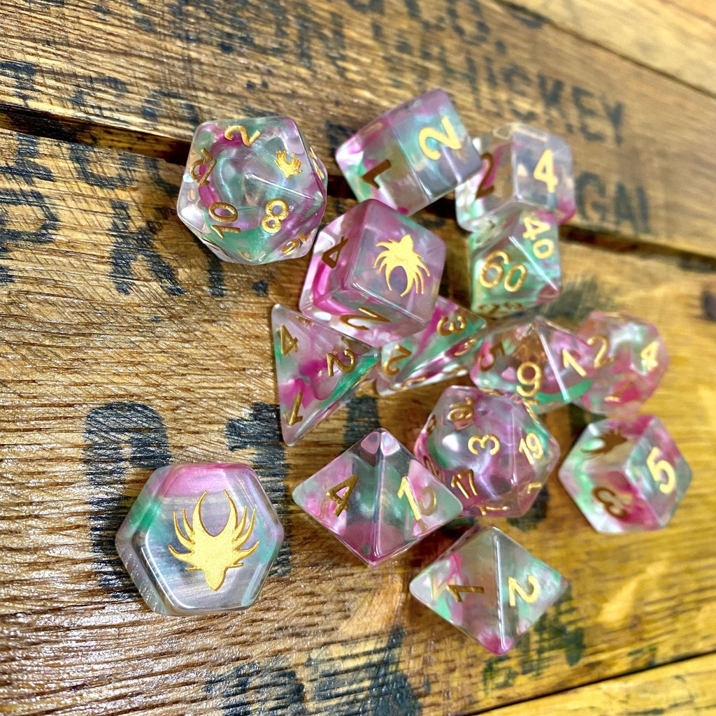 Hedronic Serenity - 14 Piece DnD Dice Set | Acrylic RPG Gaming Dice