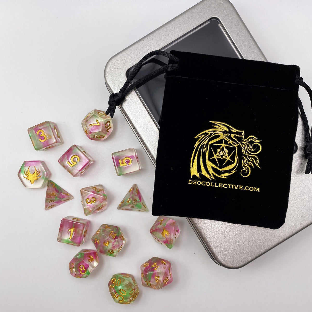 Hedronic Serenity - 14 Piece DnD Dice Set | Acrylic RPG Gaming Dice