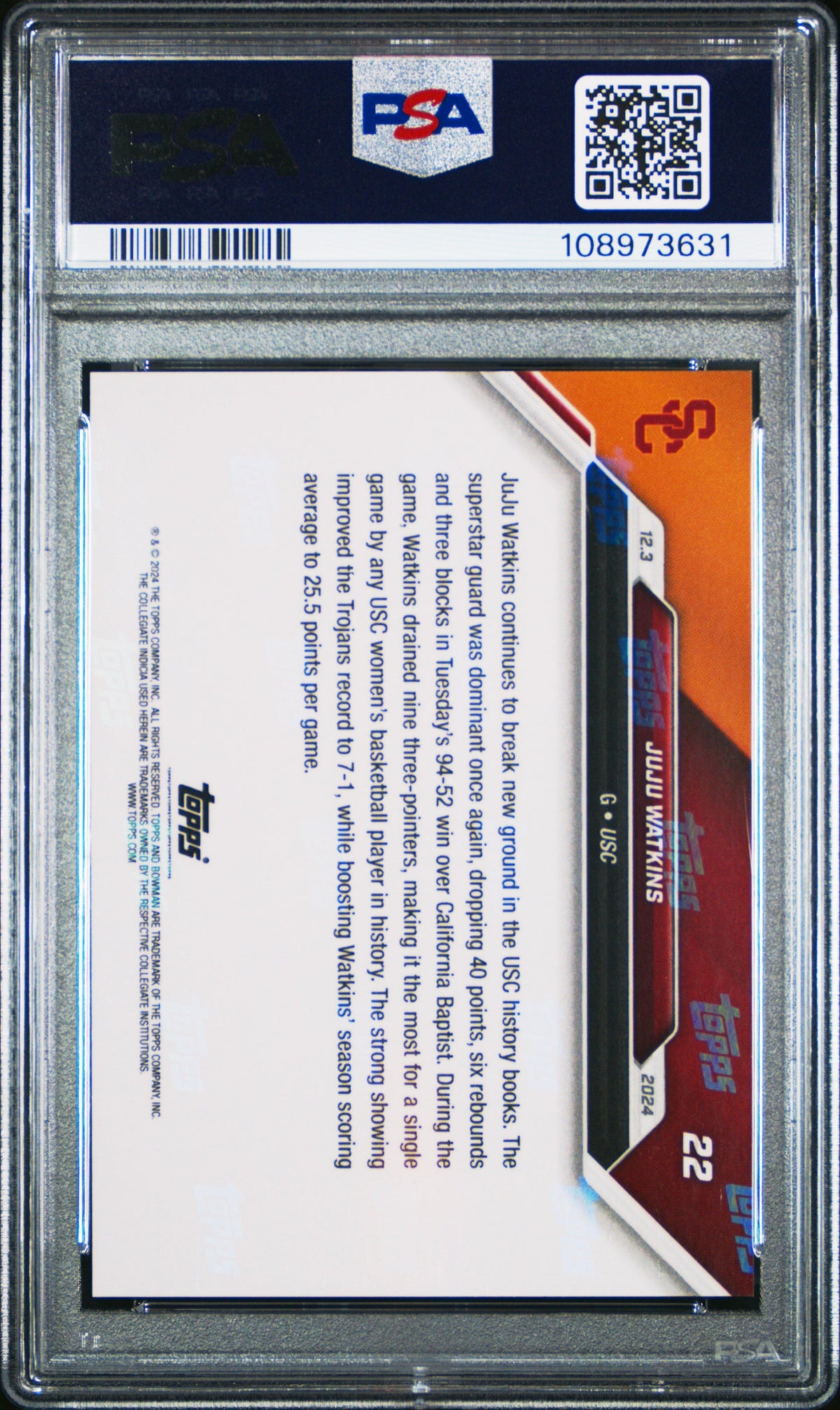 Graded 2024 Topps Bowman U Now JuJu Watkins #22 Rookie RC Basketball Card PSA 10 Gem Mint