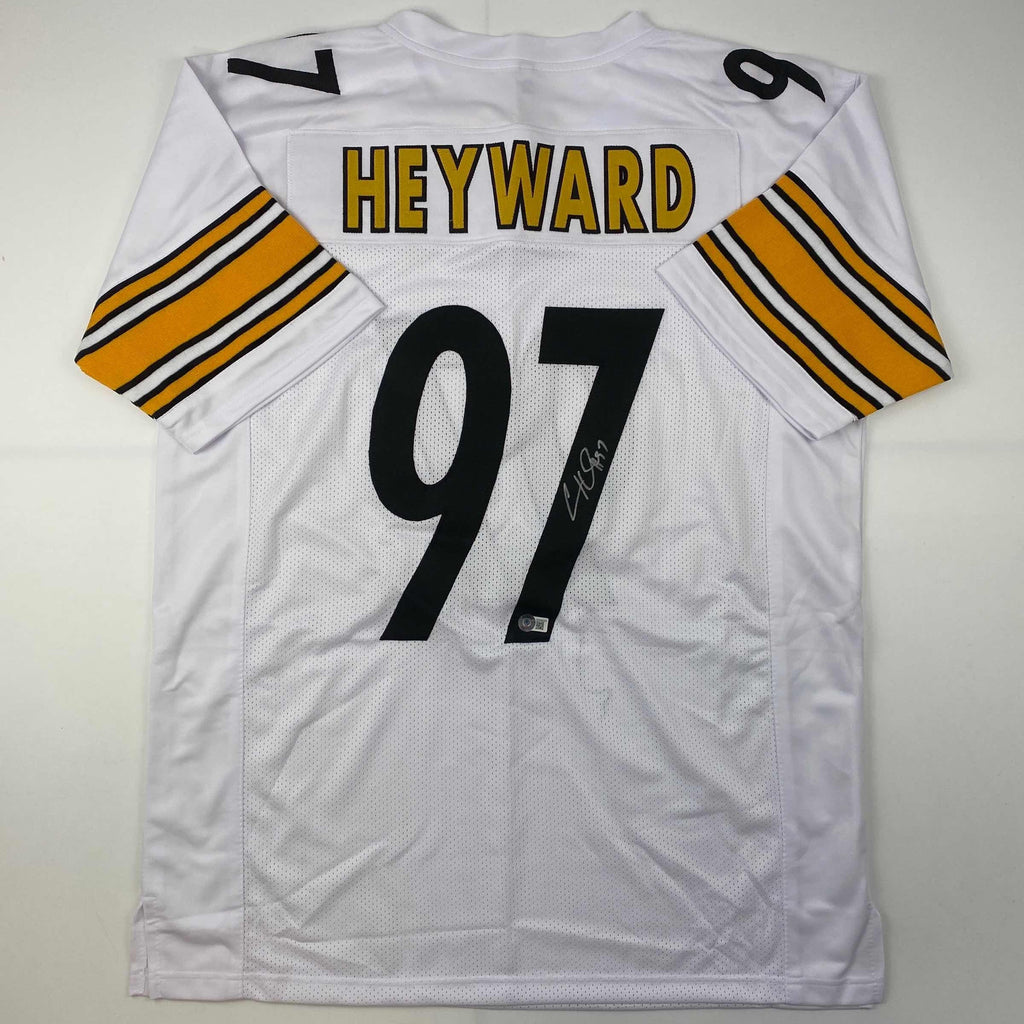 Autographed/Signed Cameron Heyward Pittsburgh White Football Jersey Beckett BAS COA