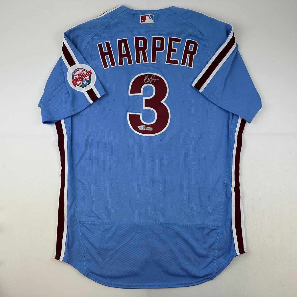 Autographed/Signed Bryce Harper Philadelphia Phillies Retro Blue Authentic Baseball Jersey Fanatics & MLB COA