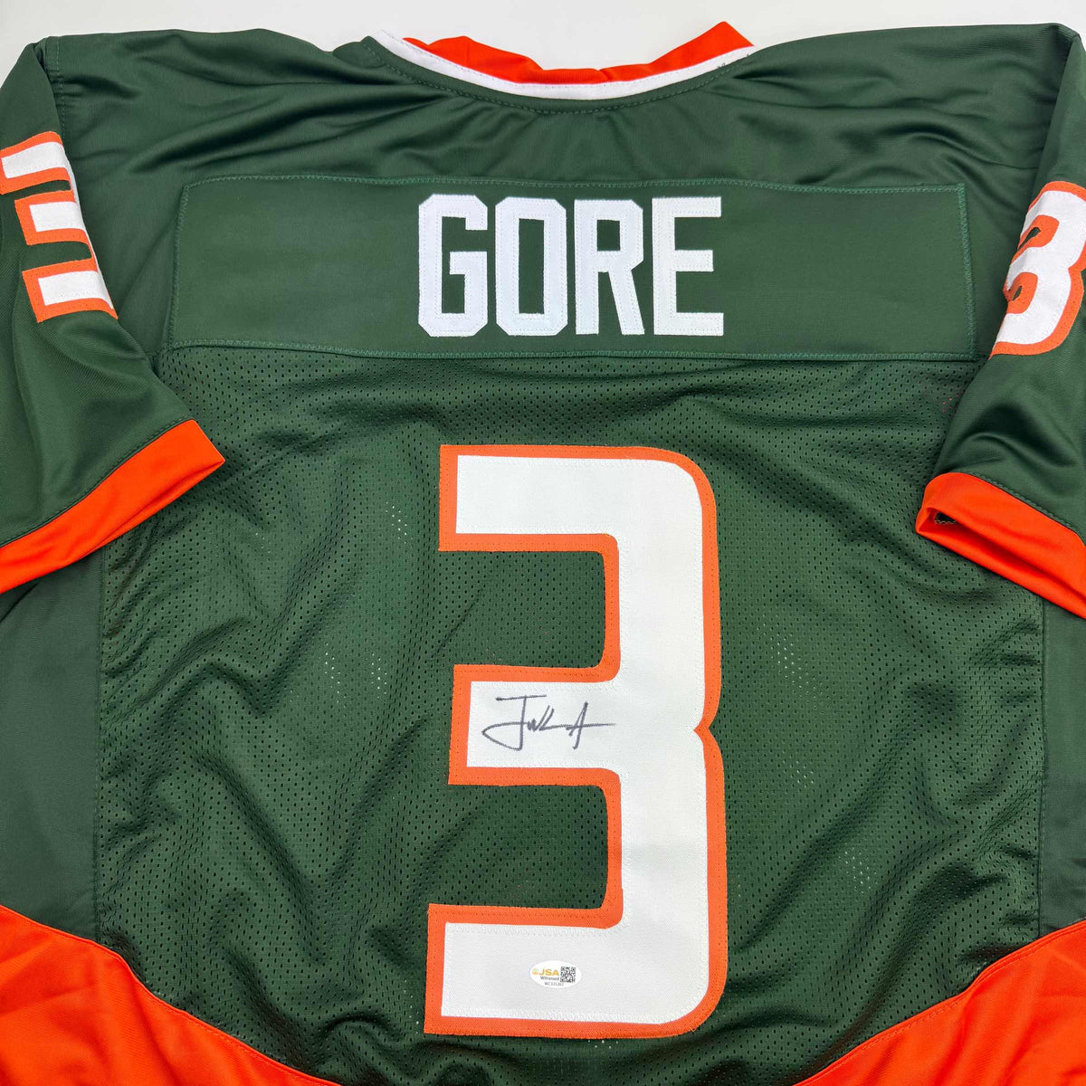 Autographed/Signed Frank Gore Miami Green Football Jersey JSA COA