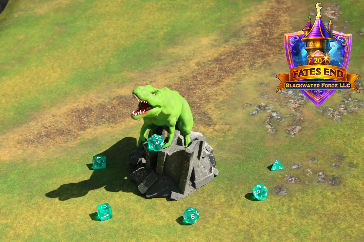 T-Rex 3D Printed Dice Tower – Fate's End Collection by Kim Bolt - Unleash Prehistoric Power!