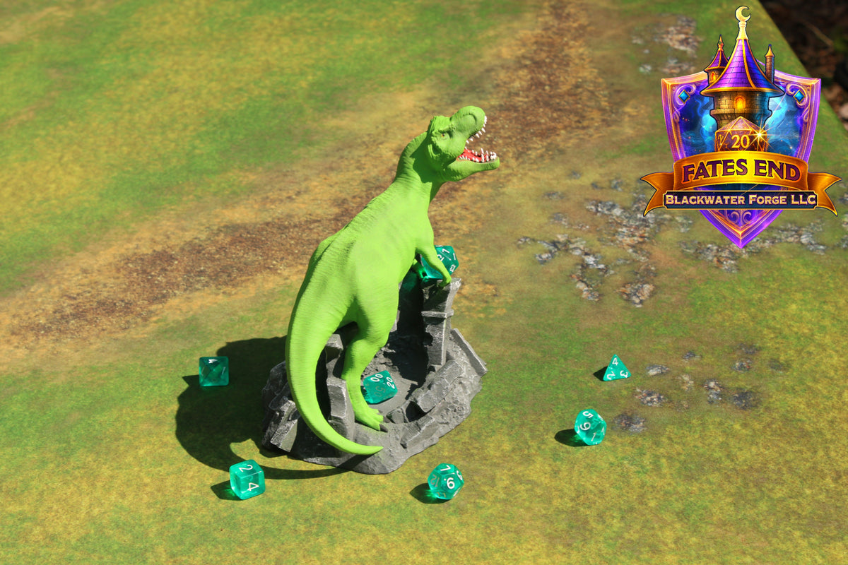 T-Rex 3D Printed Dice Tower – Fate's End Collection by Kim Bolt - Unleash Prehistoric Power!