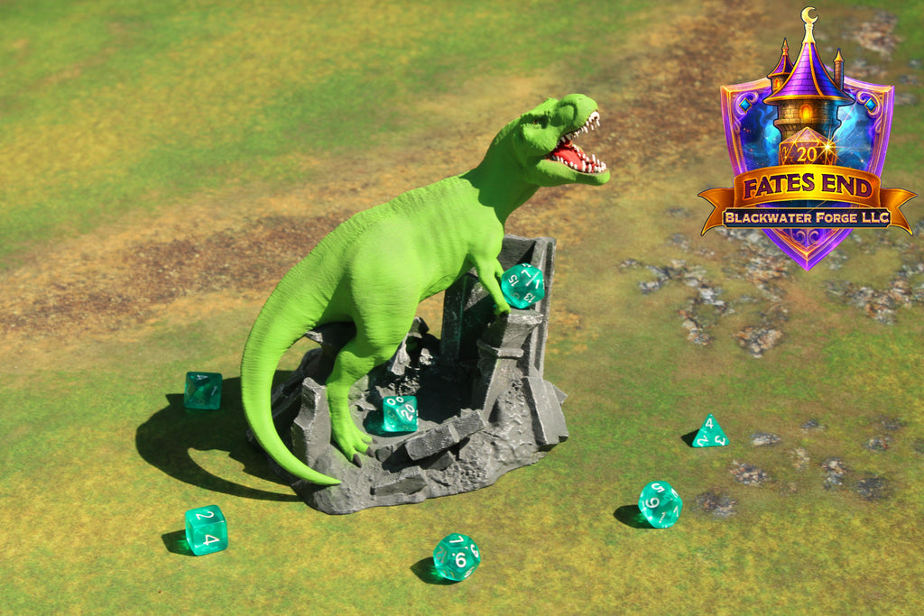 T-Rex 3D Printed Dice Tower – Fate's End Collection by Kim Bolt - Unleash Prehistoric Power!