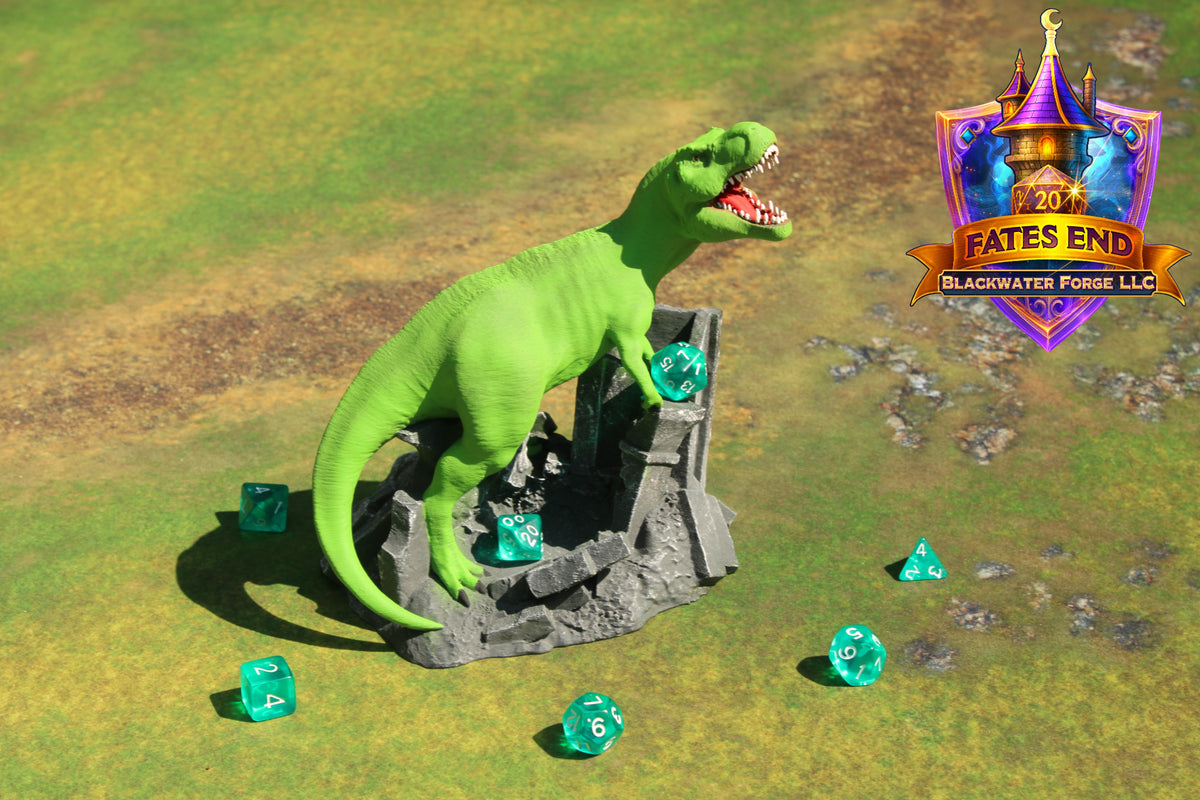 T-Rex 3D Printed Dice Tower – Fate's End Collection by Kim Bolt - Unleash Prehistoric Power!